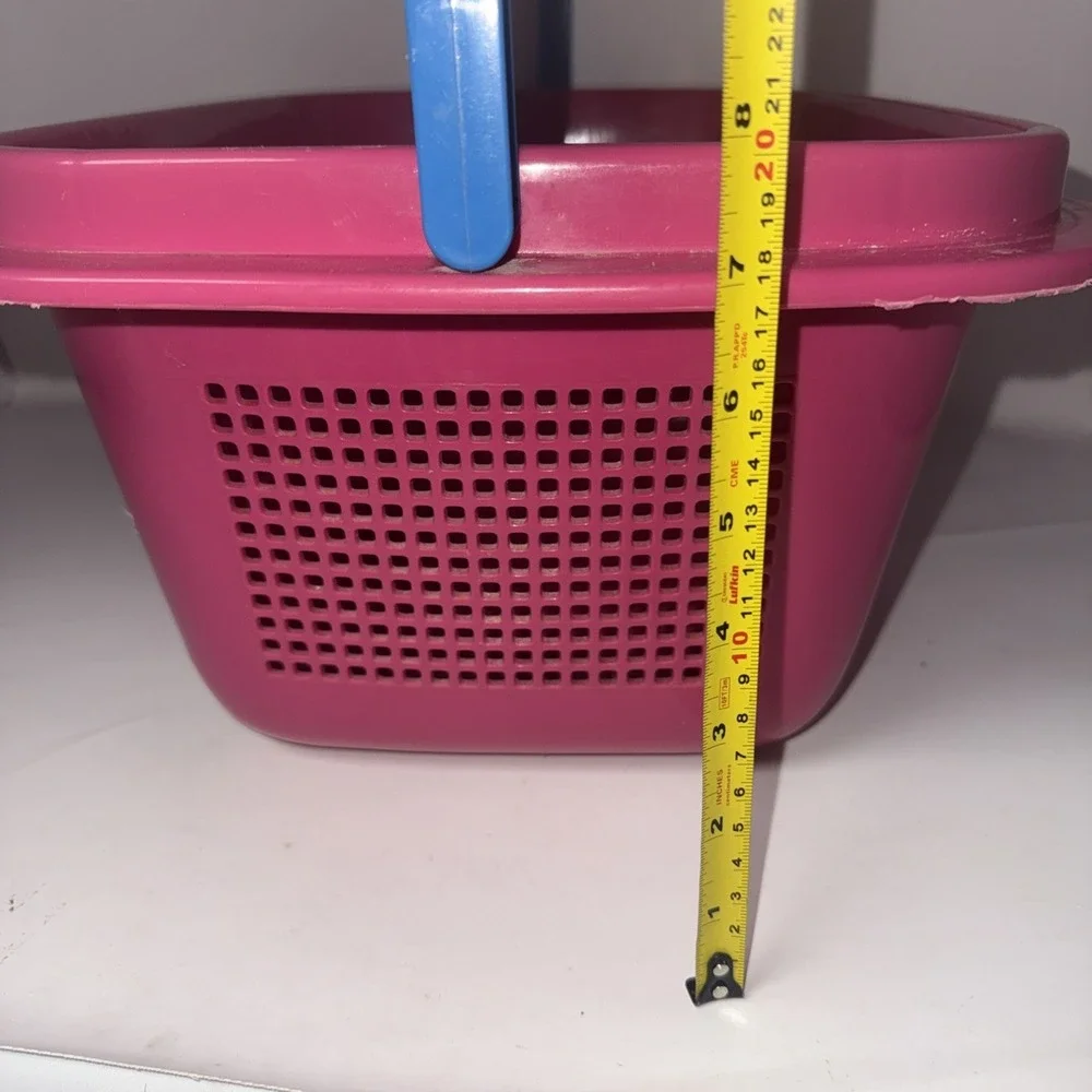 Vintage Plastic Basket Pail Bucket Hot Pink Organizer Swing Handle 90's 18x13x8